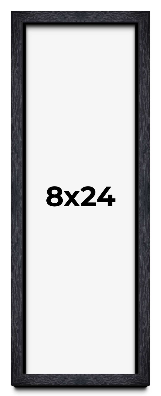 8x24 Shadow Box 1" Depth Black Picture Frame - UV Acrylic, Backing, Hanging Hardware